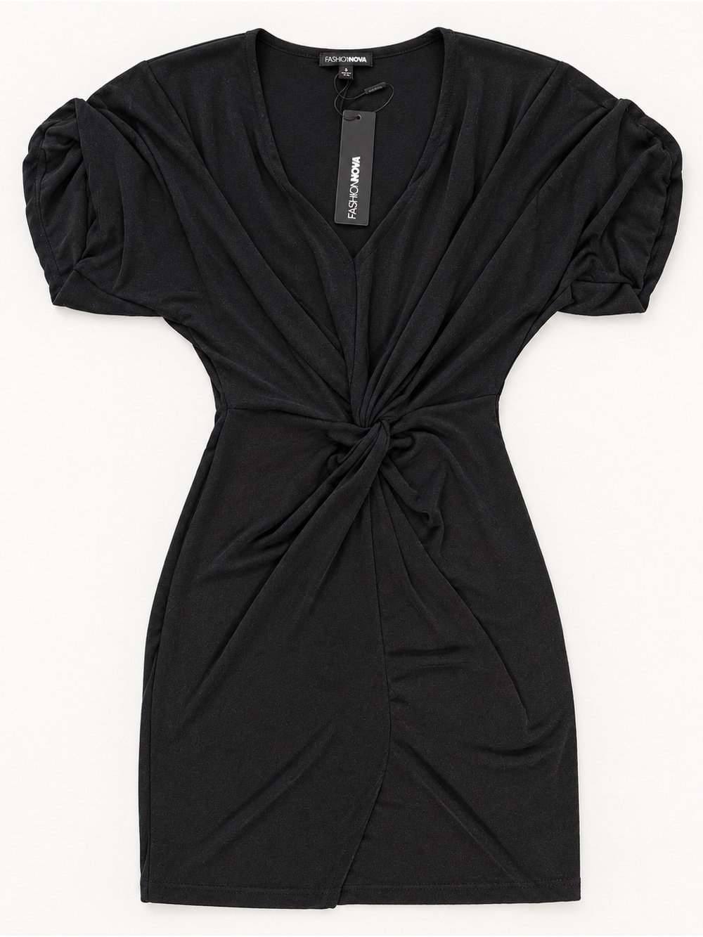 Fashion Nova Black Twist-Knot V-Neck Midi Dress